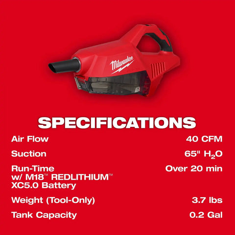 Milwaukee 0892-20 M18 Brushless Handheld Vacuum with HEPA filter and accessories (Tool Only)
