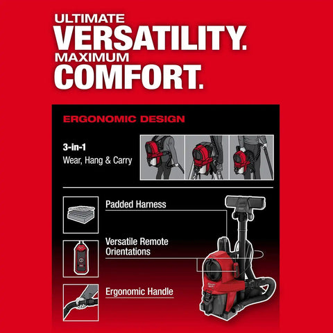 Milwaukee 0895-20 M18 FUEL 3-in-1 Backpack Vacuum with HEPA Filter and Accessories