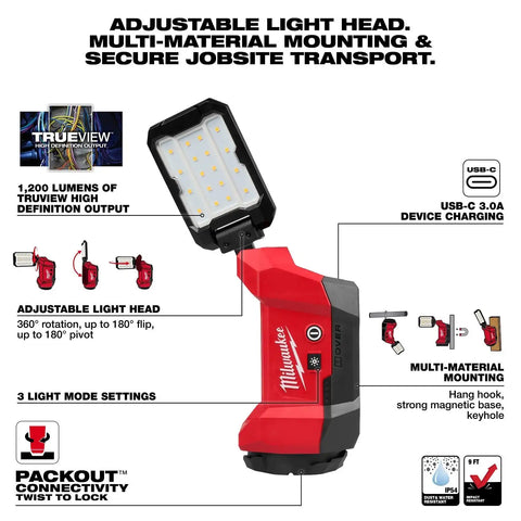 Milwaukee 2350-20 M12 ROVER Multi-Directional Flood Light with PACKOUT Compatibility