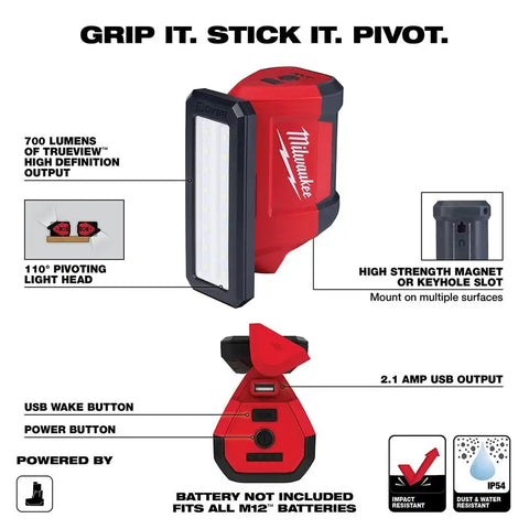 Milwaukee 2367-20 M12™ ROVER™ Service & Repair Flood Light w/ USB Charging