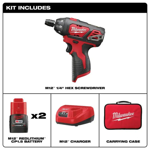 Milwaukee 2401-22 M12 Lithium-Ion 12V 1/4" Hex Screwdriver Kit