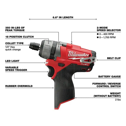 Milwaukee 2402-20 M12 FUEL 1/4" Hex 2-Speed Screwdriver