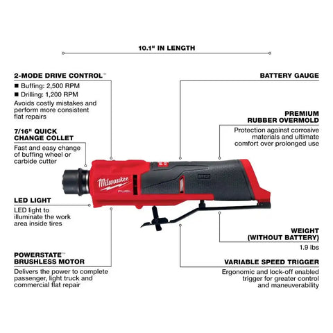 Milwaukee 2409-20 M12 FUEL 12V Lithium-Ion Brushless Low Speed Tire Buffer