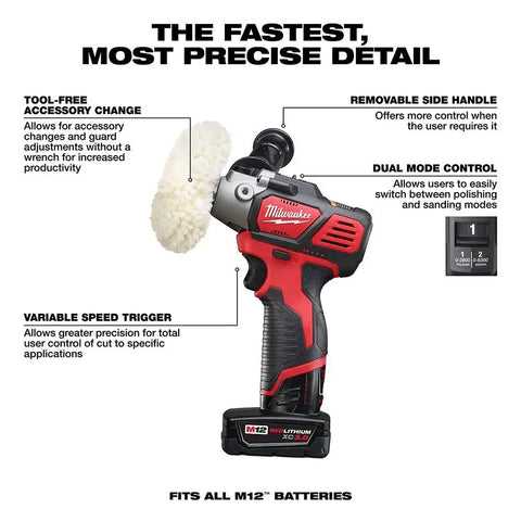 Milwaukee 2438-22X M12 Variable Speed Polisher/Sander Kit with XC Battery
