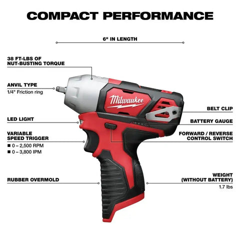 Milwaukee 2461-20 M12 1/4" Impact Wrench Bare
