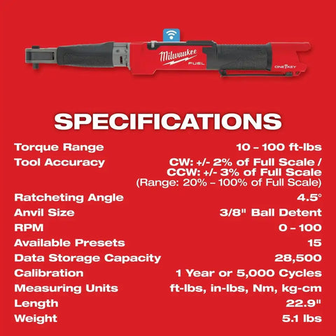 Milwaukee 2465-20 M12 FUEL 3/8" Digital Torque Wrench w/ ONE-KEY Bare Tool