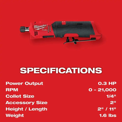 Milwaukee 2486-22 M12 FUEL Straight Die Grinder, 2 Battery Kit