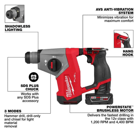 Milwaukee 2508-21XC M12 FUEL 5/8" SDS Plus Rotary Hammer Kit