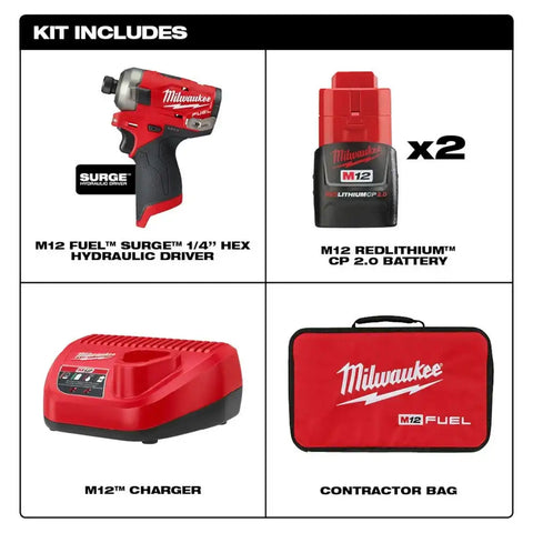 Milwaukee 2551-22 M12 FUEL SURGE 1/4" Hex Hydraulic Driver 2 Battery Kit