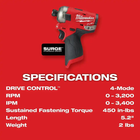 Milwaukee 2551-22 M12 FUEL SURGE 1/4" Hex Hydraulic Driver 2 Battery Kit