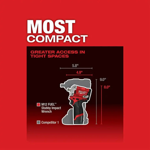 Milwaukee 2555-22 M12 FUEL Stubby 1/2" Impact Wrench Kit