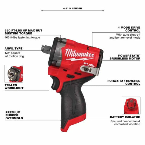 Milwaukee 2563-20 M12 FUEL Stubby 1/2" Impact Wrench