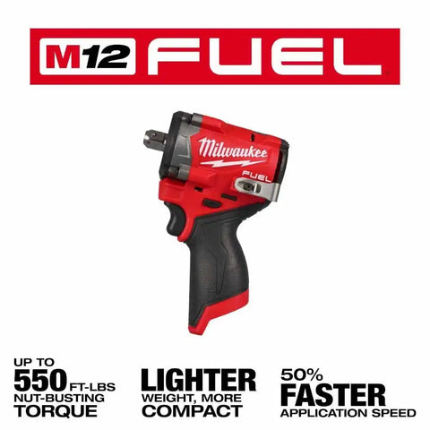 Milwaukee 2563P-20 M12 FUEL Stubby 1/2" Impact Wrench w/ Pin Detent
