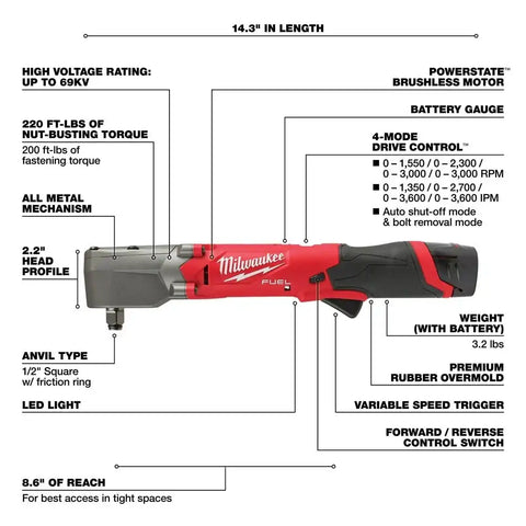 Milwaukee 2565-22 M12 FUEL 1/2" Right Angle Impact Wrench Kit