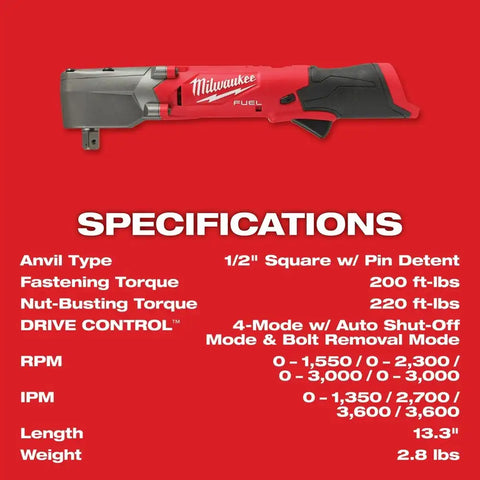 Milwaukee 2565P-20 M12 FUEL 1/2" Right Angle Impact Wrench w/ Pin Detent (Bare Tool)