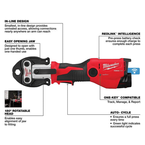 Milwaukee 2573-22 M12 FORCE LOGIC Press Tool Kit with ONE-KEY 1/2 in. to 1 in. CTS-V Jaws (2 Batteries)