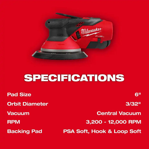 Milwaukee 2584-20 M12 FUEL 6" Random Orbital Sander (3/32")