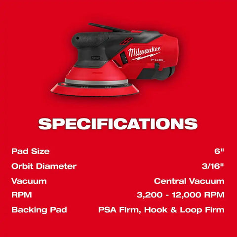 Milwaukee 2585-20 M12 FUEL 6" Random Orbital Sander (3/16")