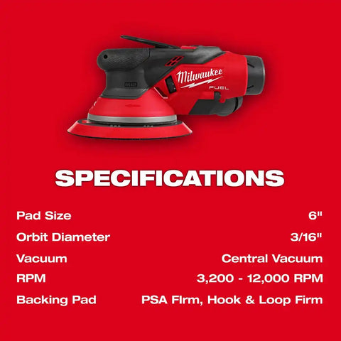 Milwaukee 2585-22CX M12 FUEL 6" Random Orbital Sander Kit (3/16")