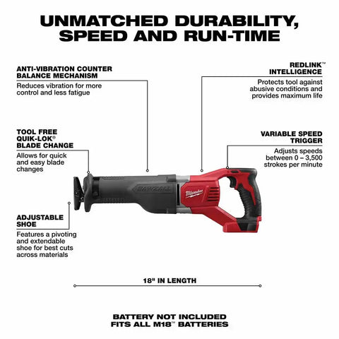Milwaukee 2621-20 M18 SAWZALL Reciprocating Saw (Bare Tool)