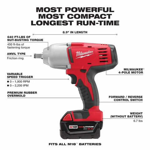 Milwaukee 2663-22 M18 1/2" High Torque Impact Wrench with Friction Ring Kit