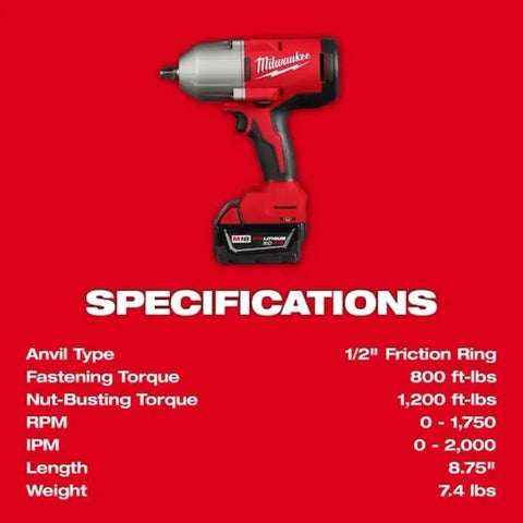 Milwaukee 2666-21B M18 18V Lithium-Ion Brushless Cordless 1/2 in. Impact Wrench with Friction Ring Kit