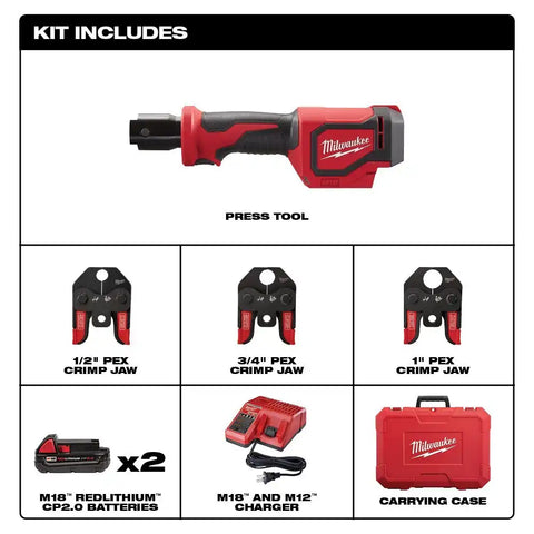 Milwaukee 2674-82C M18 Short Throw Press Tool Kit with PEX Crimp Jaws (Reconditioned)
