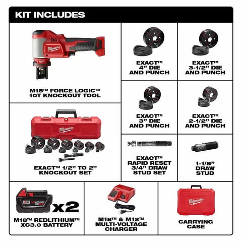 Milwaukee 2676-23 FORCELOGIC M18 10-Ton Knockout Tool 1/2" to 4" Kit