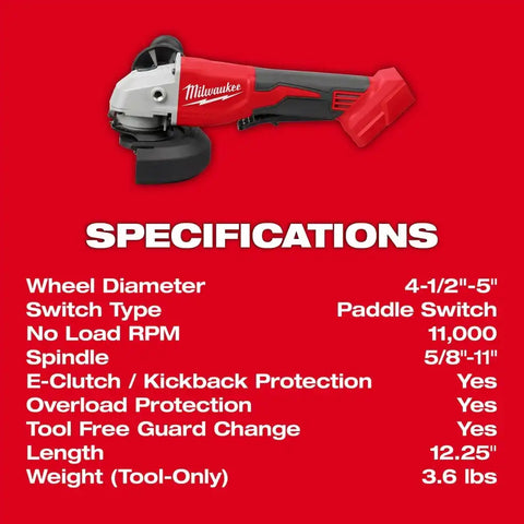 Milwaukee 2686-20 M18 Brushless 4-1/2" / 5" Cut-Off Grinder, Paddle Switch