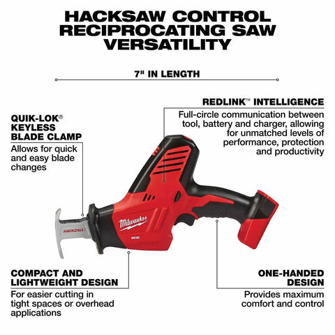 Milwaukee 2695-24 M18 Cordless Combo Compact Hammer Drill/Hackzall/1/4 Hex Impact Driver/Work Light/Charger/2 Battery