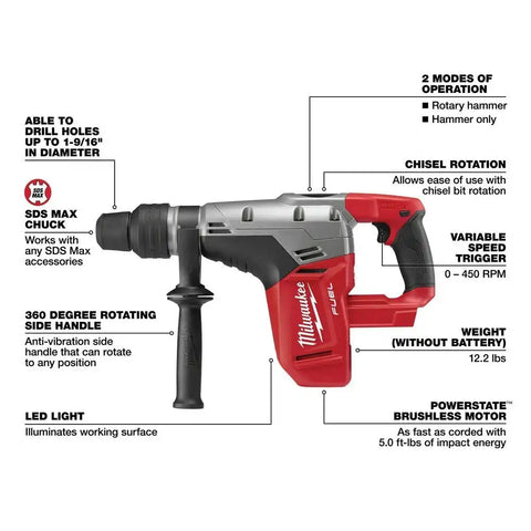 Milwaukee 2717-20 M18 FUEL 1-9/16" SDS Max Rotary Hammer Bare Tool