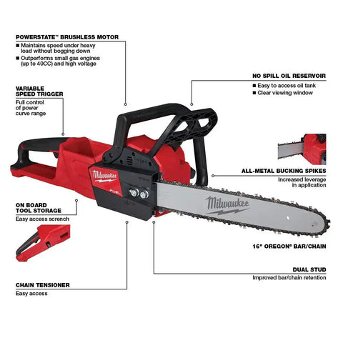 Milwaukee 2727-80 M18 FUEL 16" Cordless Chainsaw Tool Only (Reconditioned)