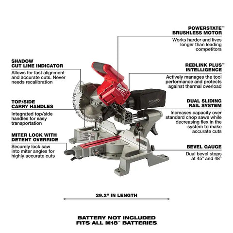 Milwaukee  2733-20 M18 FUEL 7-1/4" Dual Bevel Sliding Compound Miter Saw Bare Tool