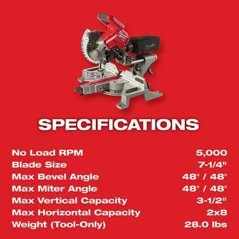 Milwaukee 2733-80 M18 FUEL 7-1/4" Dual Bevel Sliding Compound Miter Saw Bare Tool (Reconditioned)