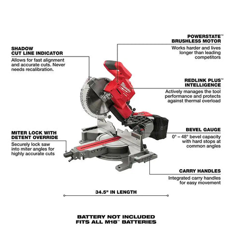 Milwaukee 2734-20 M18 FUEL Dual Bevel Sliding Compound Miter Saw Bare Tool