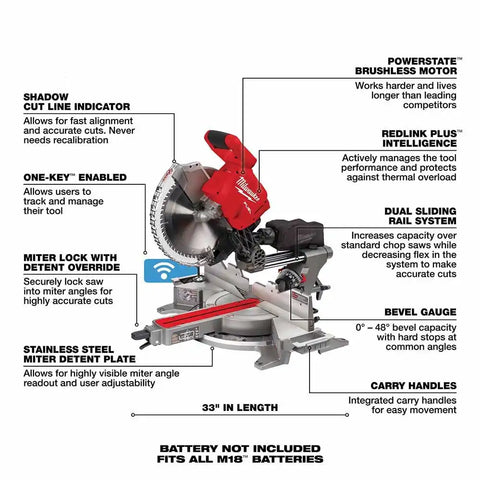 Milwaukee 2739-80 M18 FUEL 12" Dual Bevel Sliding Compound Miter Saw - Bare Tool (Reconditioned)