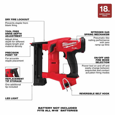 Milwaukee 2749-20 M18 FUEL 18GA 1/4" NARROW CROWN STAPLER- TOOL ONLY