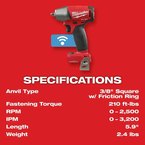 Milwaukee 2758-20 M18 FUEL 3/8" Compact Impact Wrench with Friction Ring with ONE-KEY (Bare)