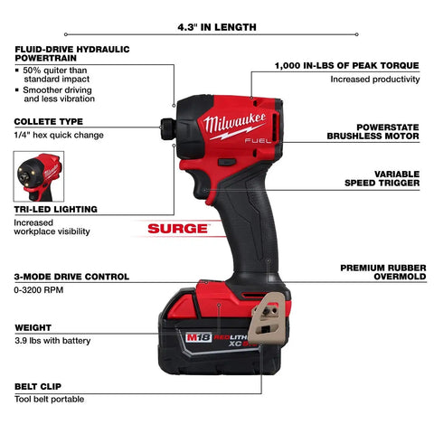 Milwaukee 2761-22 M18 FUEL SURGE 1/4" Hex Hydraulic Driver Kit