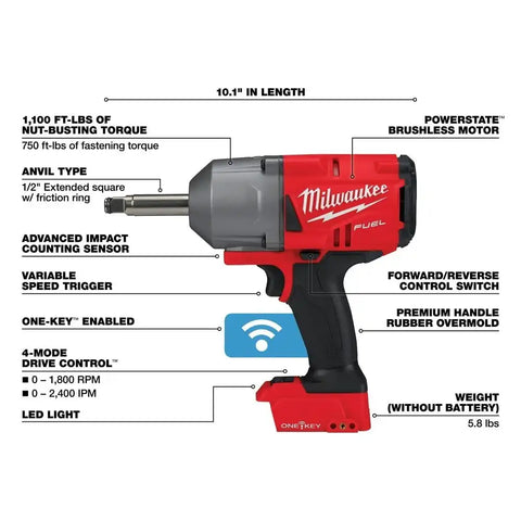 Milwaukee 2769-20 M18 FUEL 1/2" Ext. Anvil Controlled Torque Impact Wrench w/ONE-KEY Bare Tool