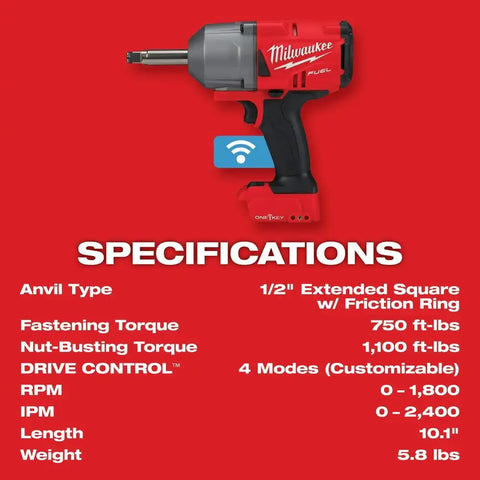 Milwaukee 2769-20 M18 FUEL 1/2" Ext. Anvil Controlled Torque Impact Wrench w/ONE-KEY Bare Tool