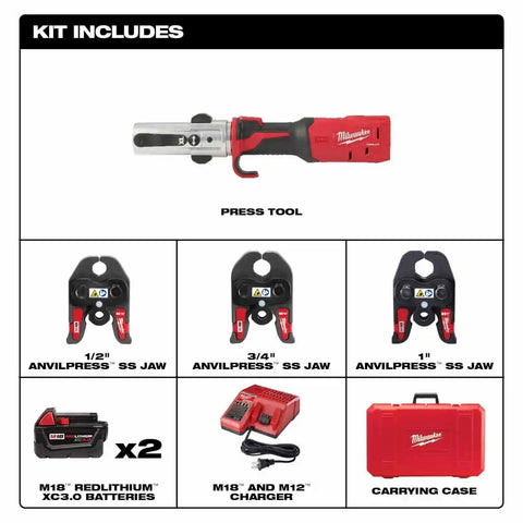 Milwaukee 2773-22L M18 FORCE LOGIC Long Throw Press Tool 1/2" to 1" Kit for Stainless Steel