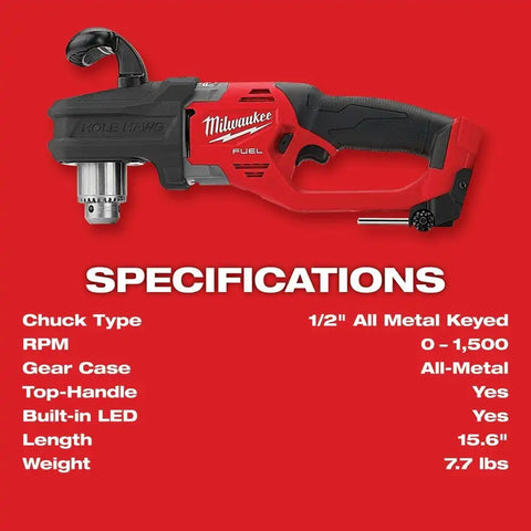 Milwaukee 2807-20 M18 FUEL Hole Hawg 1/2" Right Angle Drill - Bare Tool