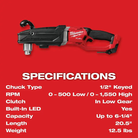 Milwaukee 2809-20 M18 FUEL Super Hawg 1/2" Right Angle Drill - Bare Tool