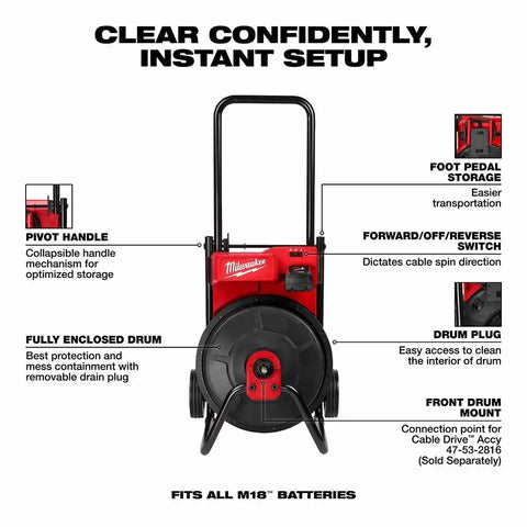 Milwaukee 2817A-21 M18 Drum Machine for 3/8"-1/2" Cable