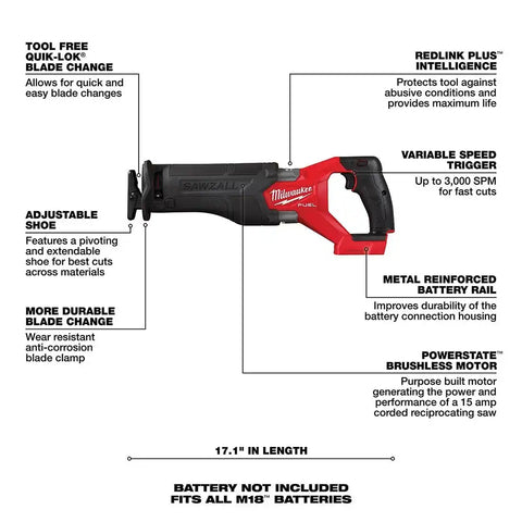 Milwaukee 2821-80 M18 FUEL SAWZALL Recip Saw (Reconditioned)