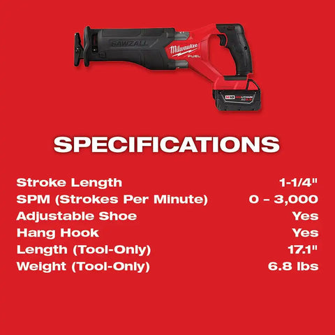 Milwaukee 2821-21F M18 FUEL SAWZALL Recip Saw + Forge Kit