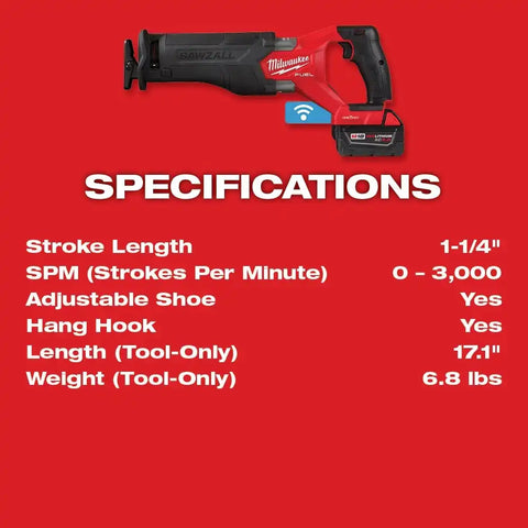 Milwaukee  2822-22 M18 FUEL™ SAWZALL® Recip Saw W/ One-Key™- 2 battery XC5.0 Kit