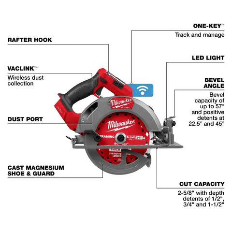 Milwaukee 2835-20 M18 FUEL 7-1/4" Circular Saw with ONE-KEY Tool Only