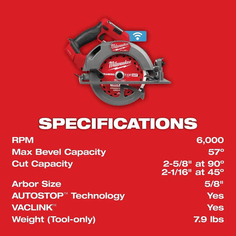 Milwaukee 2835-20 M18 FUEL 7-1/4" Circular Saw with ONE-KEY Tool Only